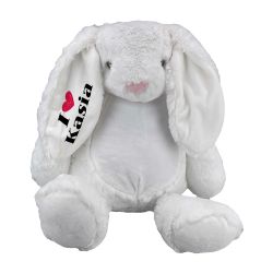 Królik ok. 34 cm z wyciąganym brzuszkiem oraz z nadrukiem...