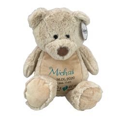 Beżowy miś ok. 32 cm z wyciąganym brzuszkiem oraz z...