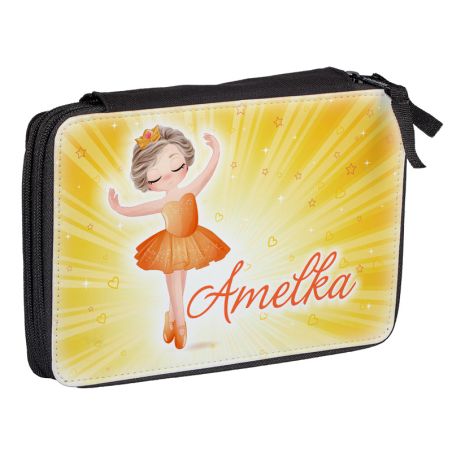 Duży piórnik dwukomorowy dla pierwszoklasisty - Żółta baletnica - zmień imię.