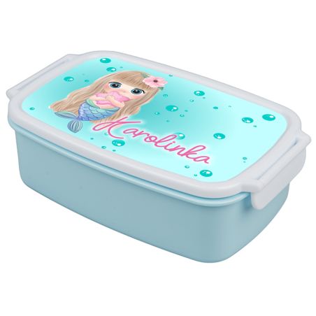 Pudełko na kanapki - śniadaniówka "Syrenka"- wybierz swój wzór- pudrowa niebieska z zapięciami oraz przegródką.
