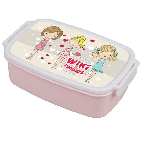 Pudełko na kanapki - śniadaniówka "Lalki"- wybierz swój wzór- pudrowa niebieska z zapięciami oraz przegródką.