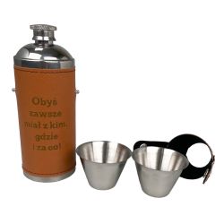 Piersiówka z dwoma kieliszkami na alkohol- okrągła w...