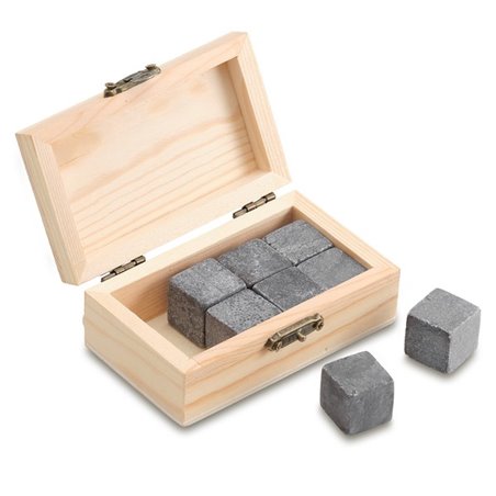 Zestaw 8 kamieni do chłodzenia napojów Cahir w drewnianym pudełku.