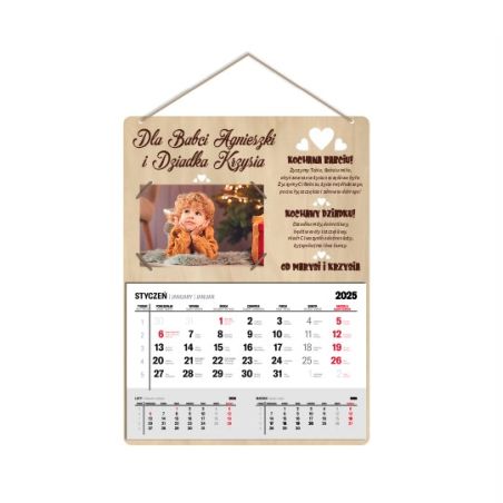 Kalendarz drewniany ze zdjęciem na Dzień Babci lub Dziadka z życzeniami- wzór 1.