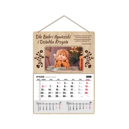 Kalendarz drewniany ze zdjęciem na dzień babci lub dziadka- wzór 2.