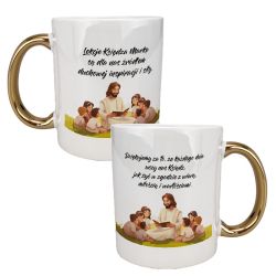 Kubek 330 ml biały ze złotym uszkiem oraz z grafiką...