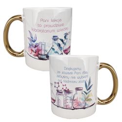 Kubek 330 ml biały ze złotym uszkiem oraz z grafiką...