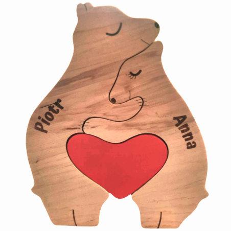 Drewniana (bukowa) rodzinka / parka misi z personalizacją- 2 osobowa rodzina.