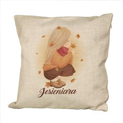 Poduszka lniana (imitująca len) z nadrukiem "Jesieniara".