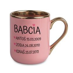 Kubek kawowy duży 330ml ze złotym uszkiem- "Babcia".