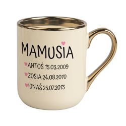 Kubek kawowy duży 330ml ze złotym uszkiem- "Mamusia".