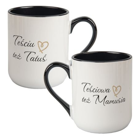 Zestaw kubków kawowych dużych kolorowych- "Teściowa też Mamusia, Teściu też Tatuś".
