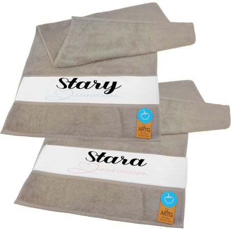 Zestaw 2 ręczników 50 x 100cm "Stary i Stara"- wybierz kolor.