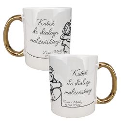 Kubek 330 ml biały ze złotym uszkiem "Kubek do dialogu...