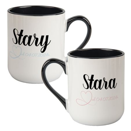 Zestaw kubków kawowych dużych kolorowych- "Stara i Stary".