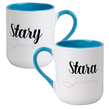 Zestaw kubków kawowych dużych kolorowych- "Stara i Stary".