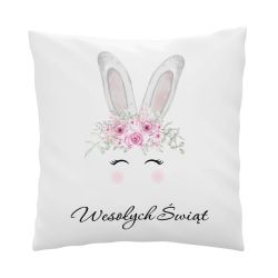 🐰🌸 Poszewka wielkanocna z uszami królika i wianuszkiem –...