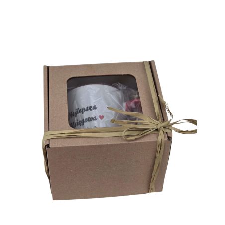 🎁 Ozdobne pudełko prezentowe na kubek – z okienkiem i rafią